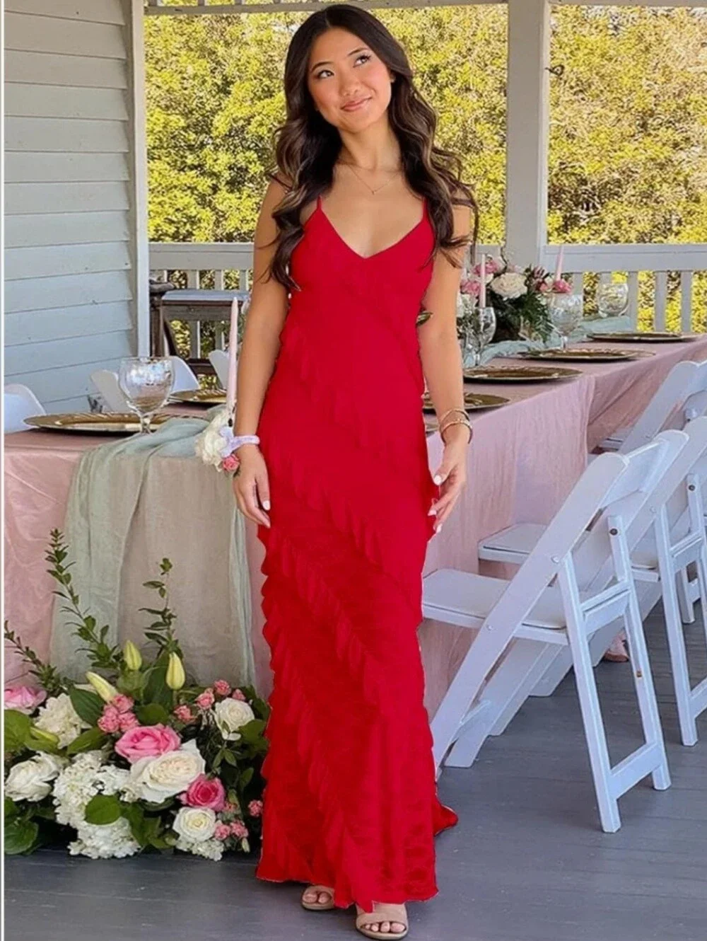 New V-Neck Ruffle Maxi Dress - Picture 6 of 10